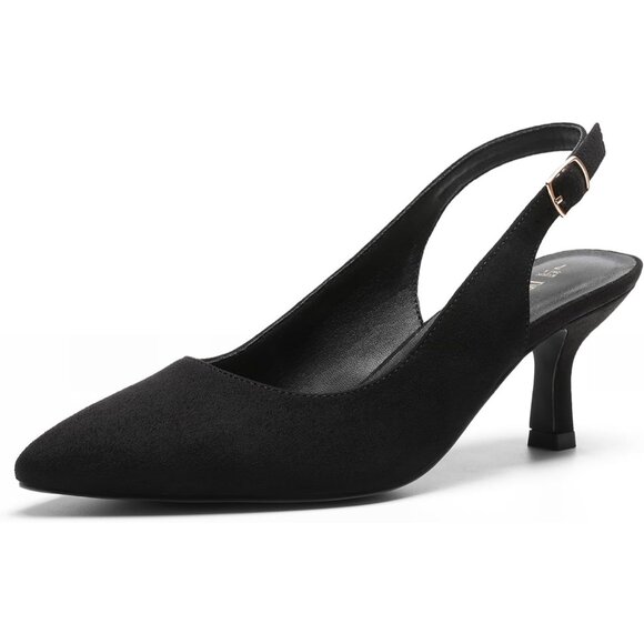 Dream Pairs Women Black-suede Faux Suede Pointed Toe Slingback Low Kitten Heels - Picture 1 of 7